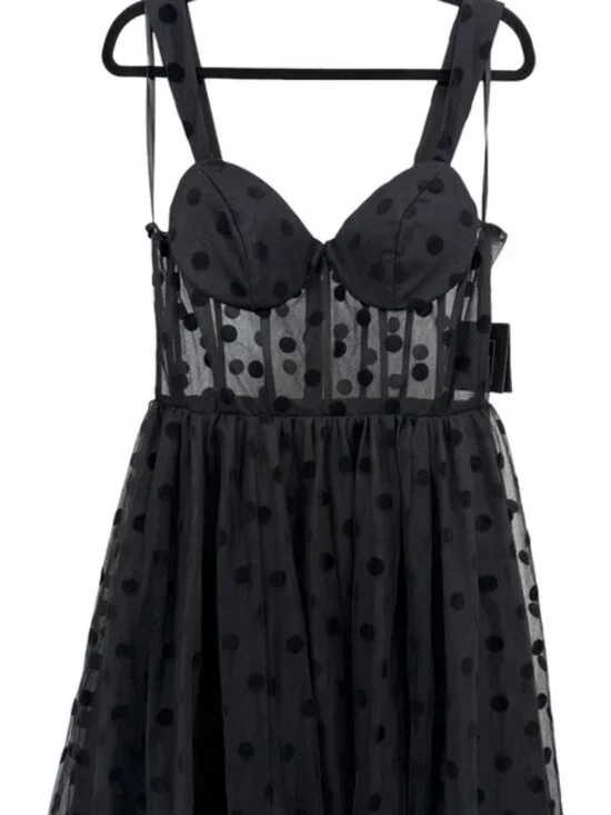 NWT Mac Duggal Black Polka Dot Net Bustier A-Line Midi Dress - Size 10‎ - Picture 6 of 16